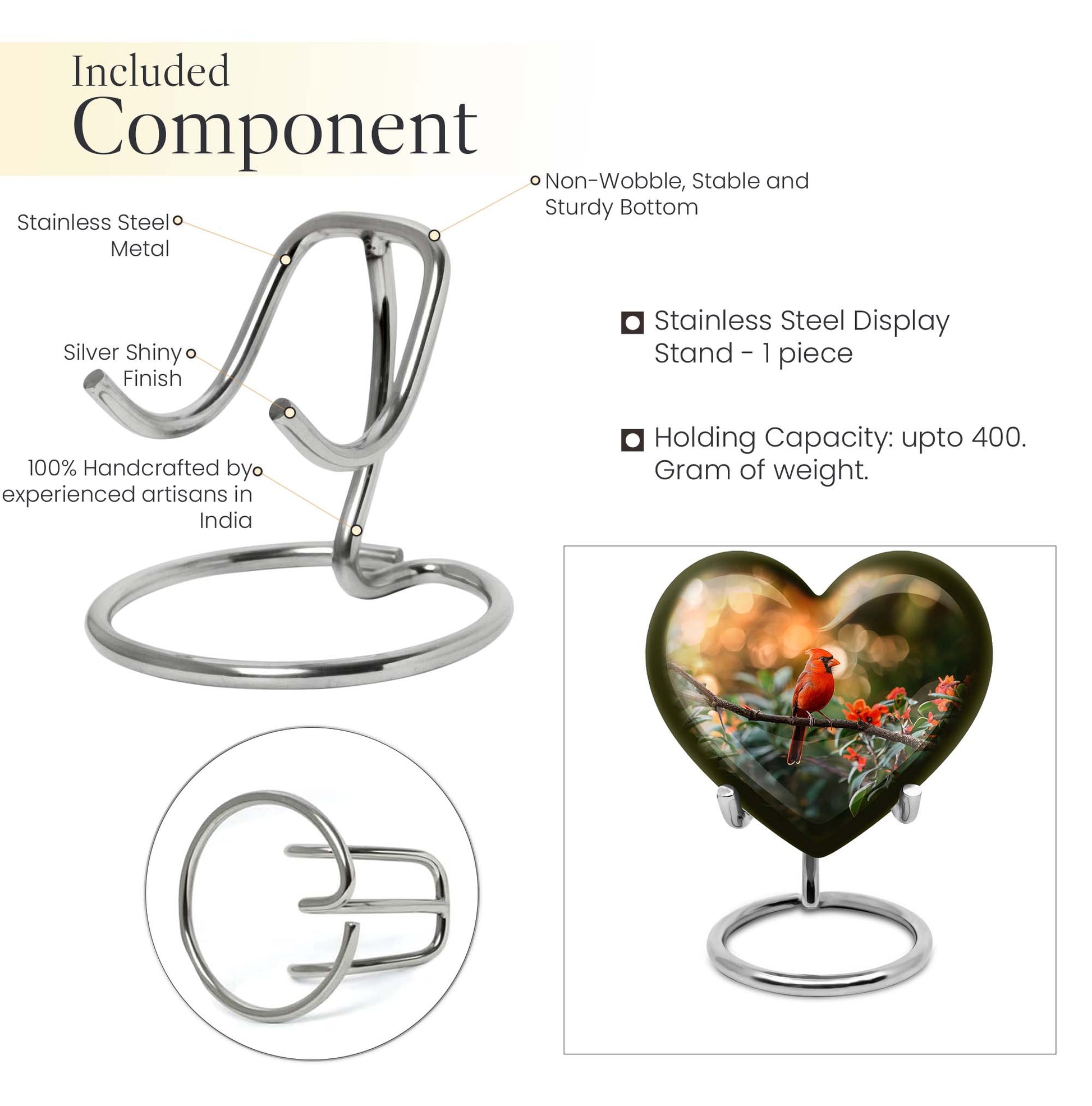 Cardinal bird heart urn
