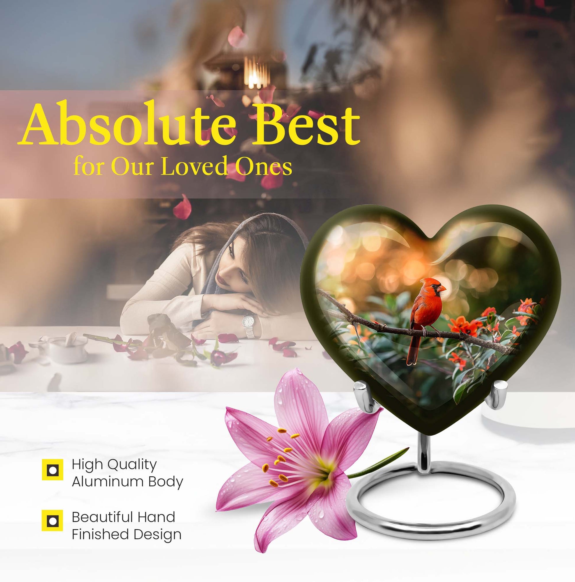 Cardinal bird heart urn