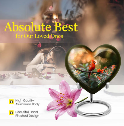 Cardinal bird heart urn