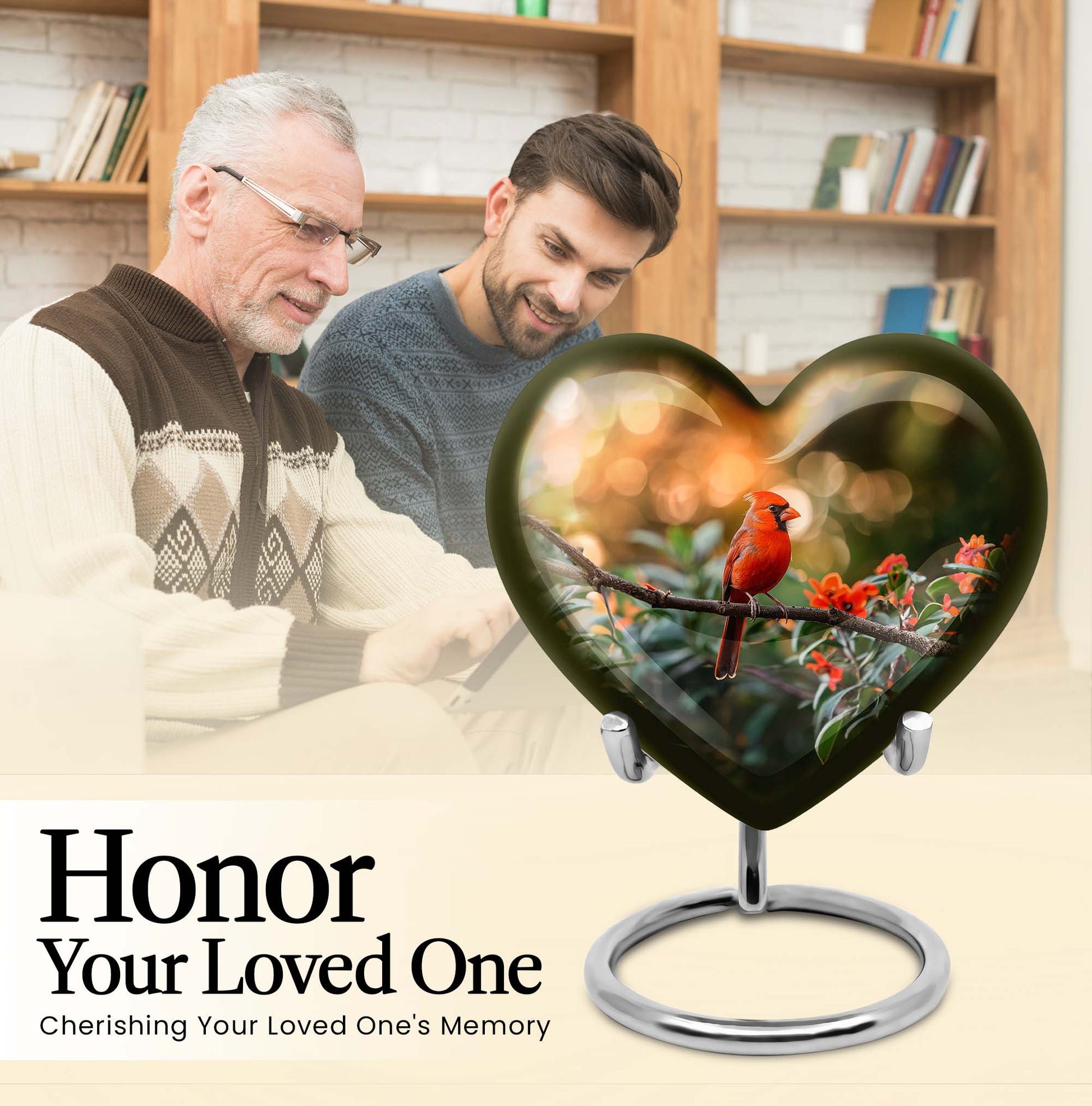 Cardinal bird heart urn