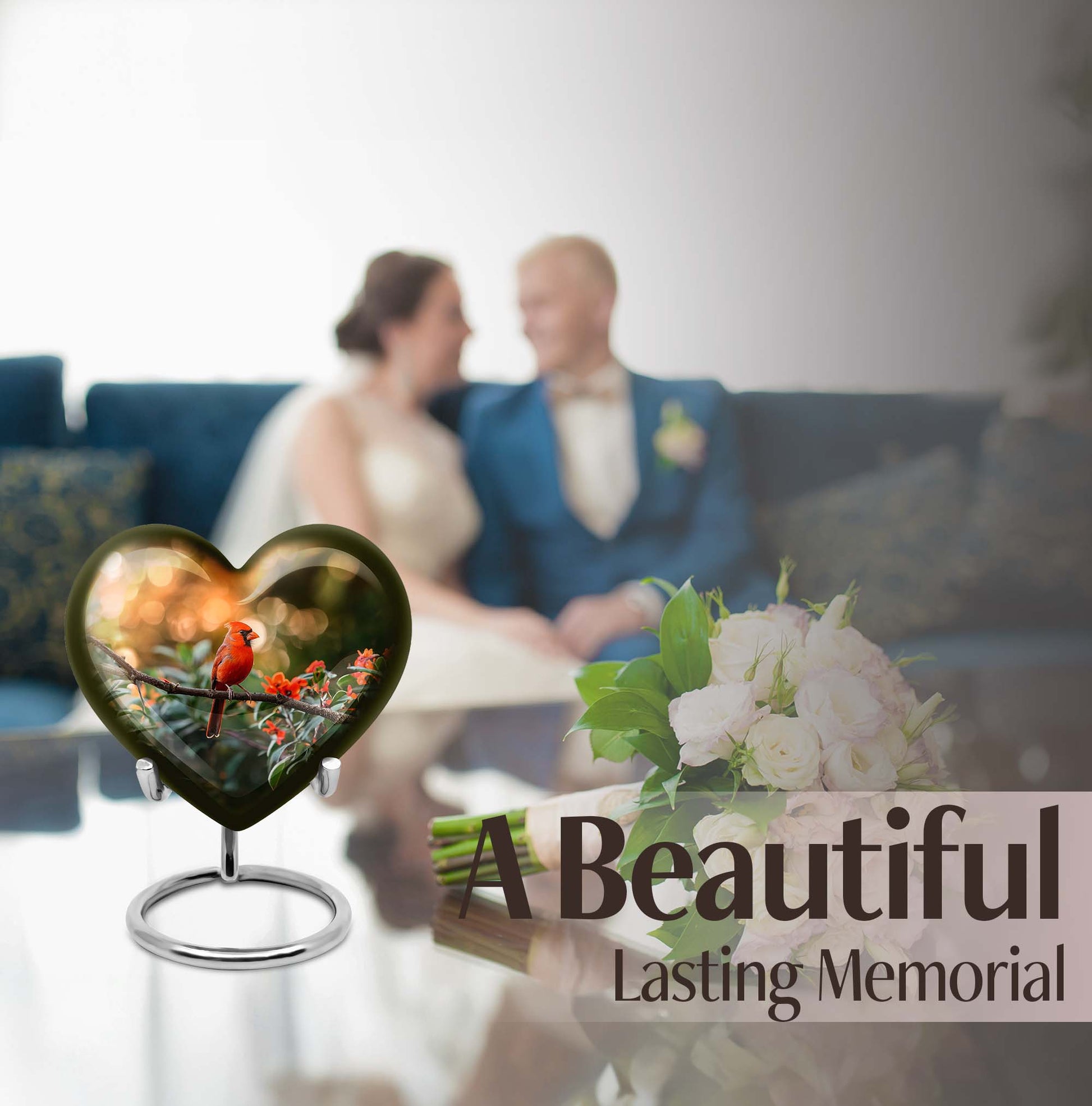 Cardinal bird heart urn
