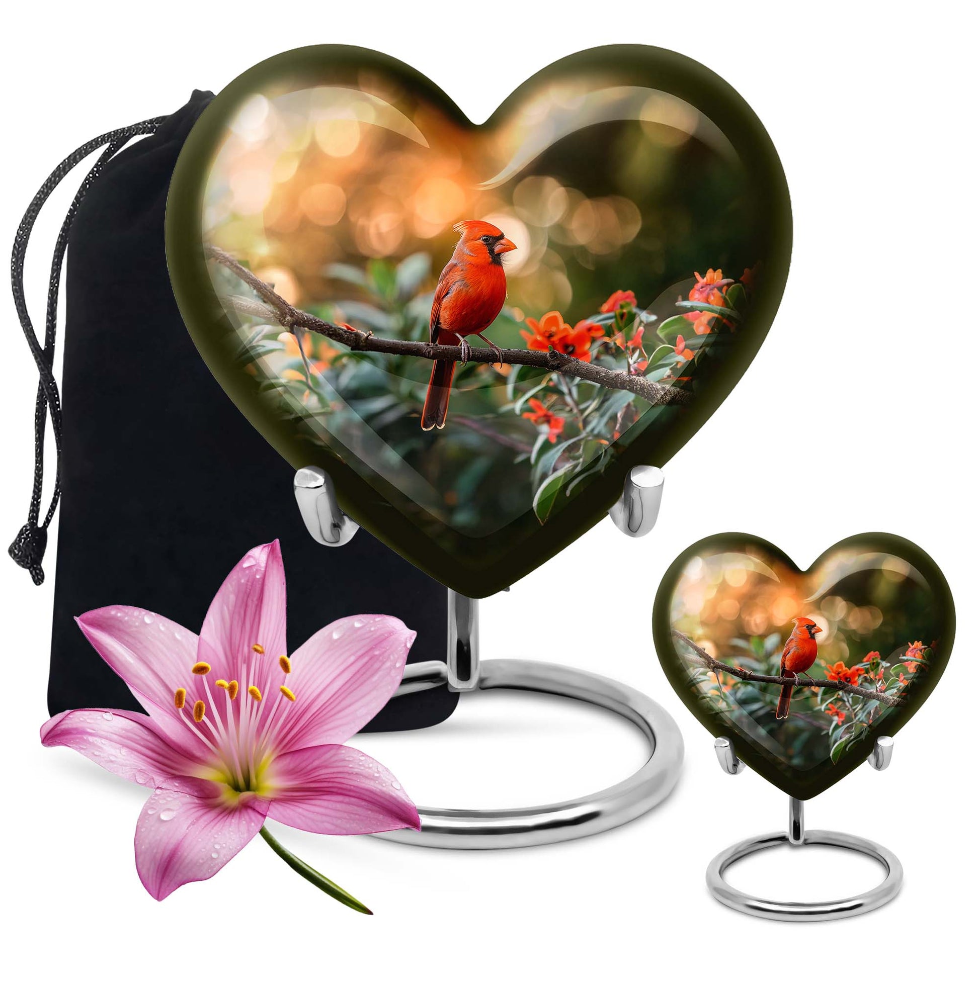 Cardinal bird heart urn
