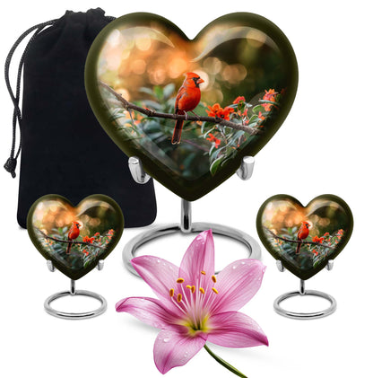 Cardinal bird heart urn