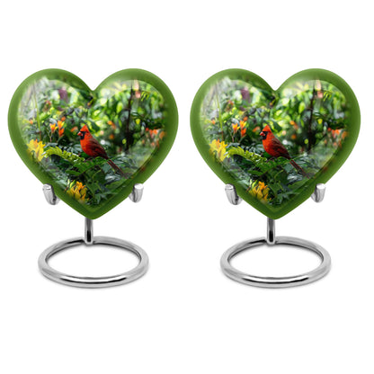 10-inch cardinal bird-themed heart urn for human ashes,