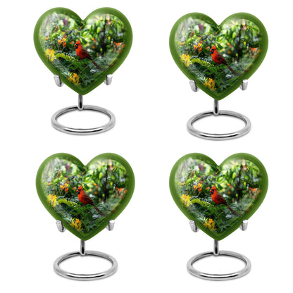 10-inch cardinal bird-themed heart urn for human ashes,