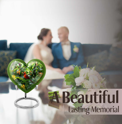 10-inch cardinal bird-themed heart urn for human ashes,