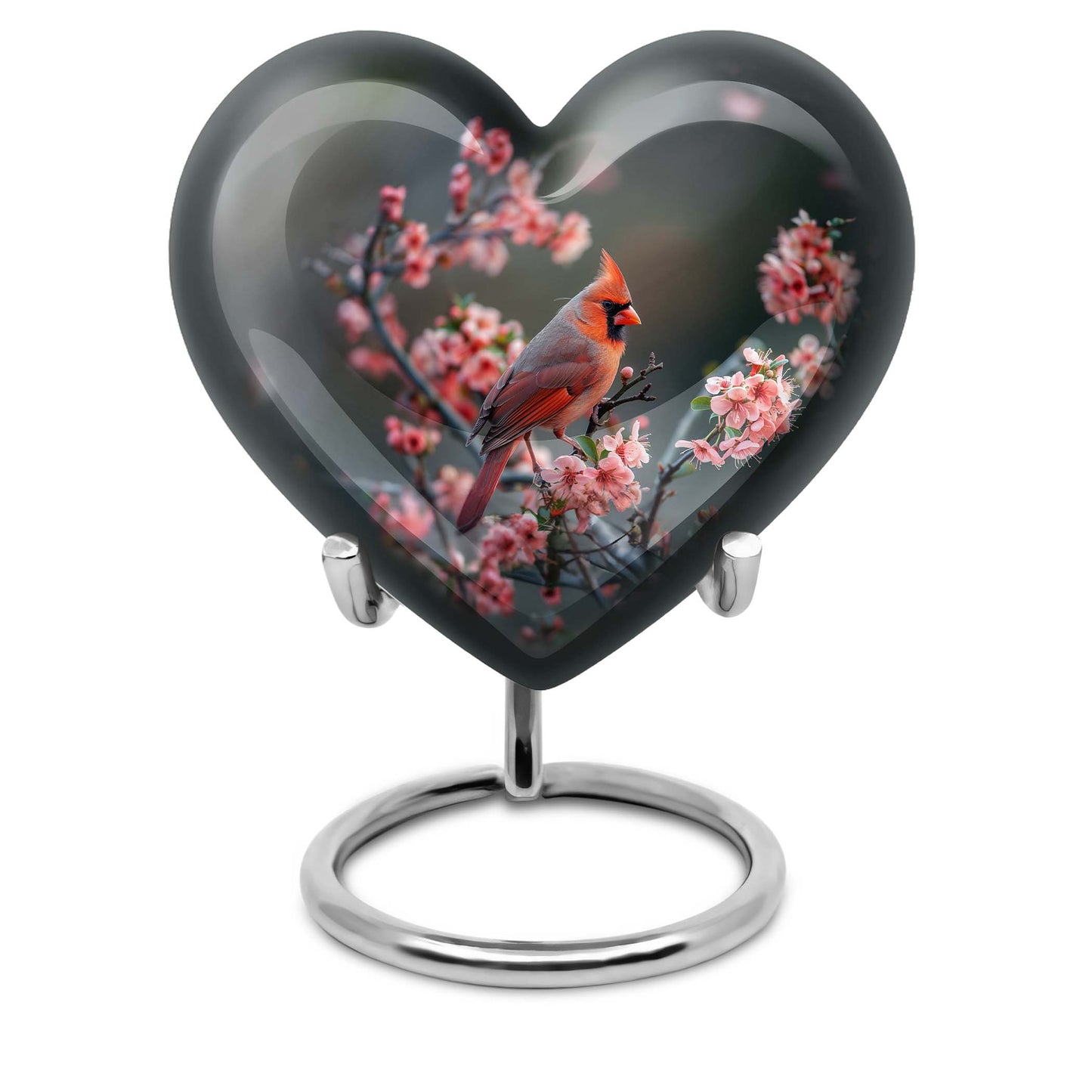 Heart-shaped Cardinal bird Memorial Urn