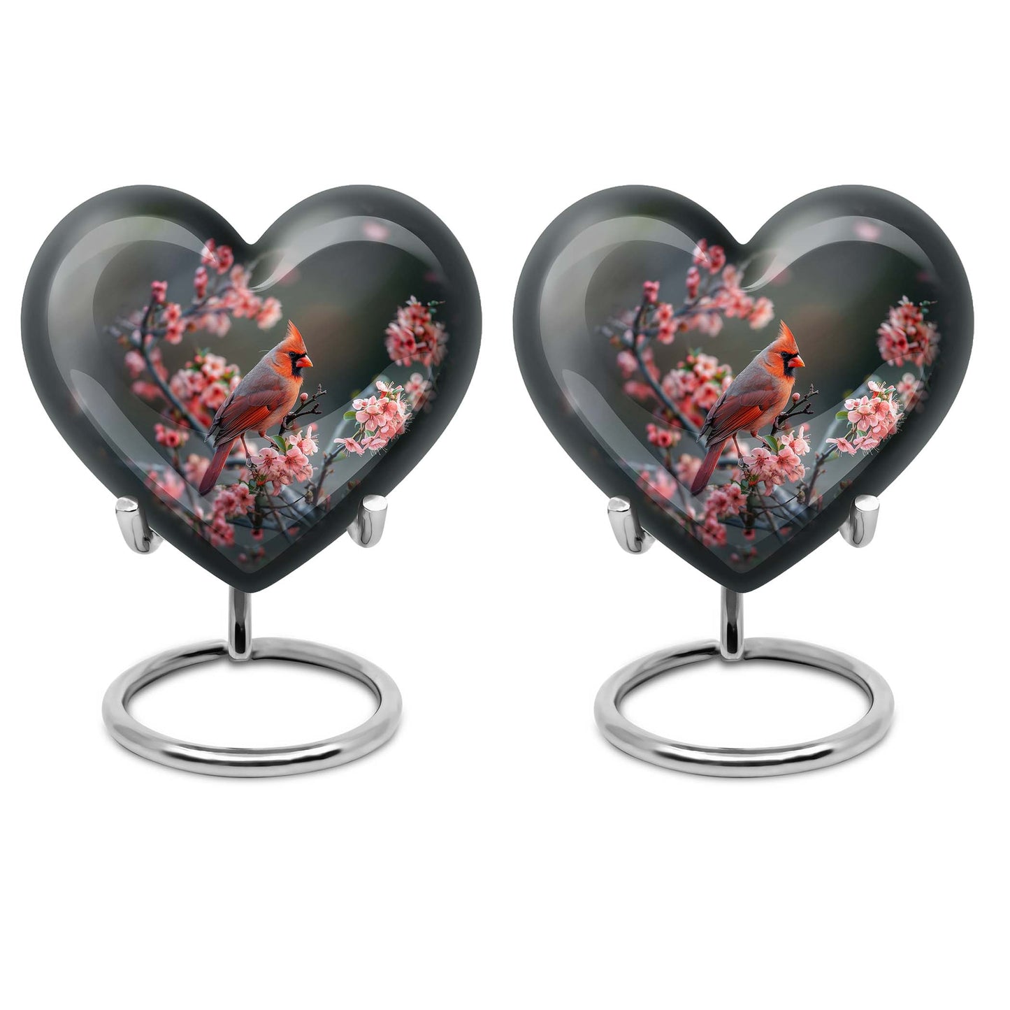 Heart-shaped Cardinal bird Memorial Urn