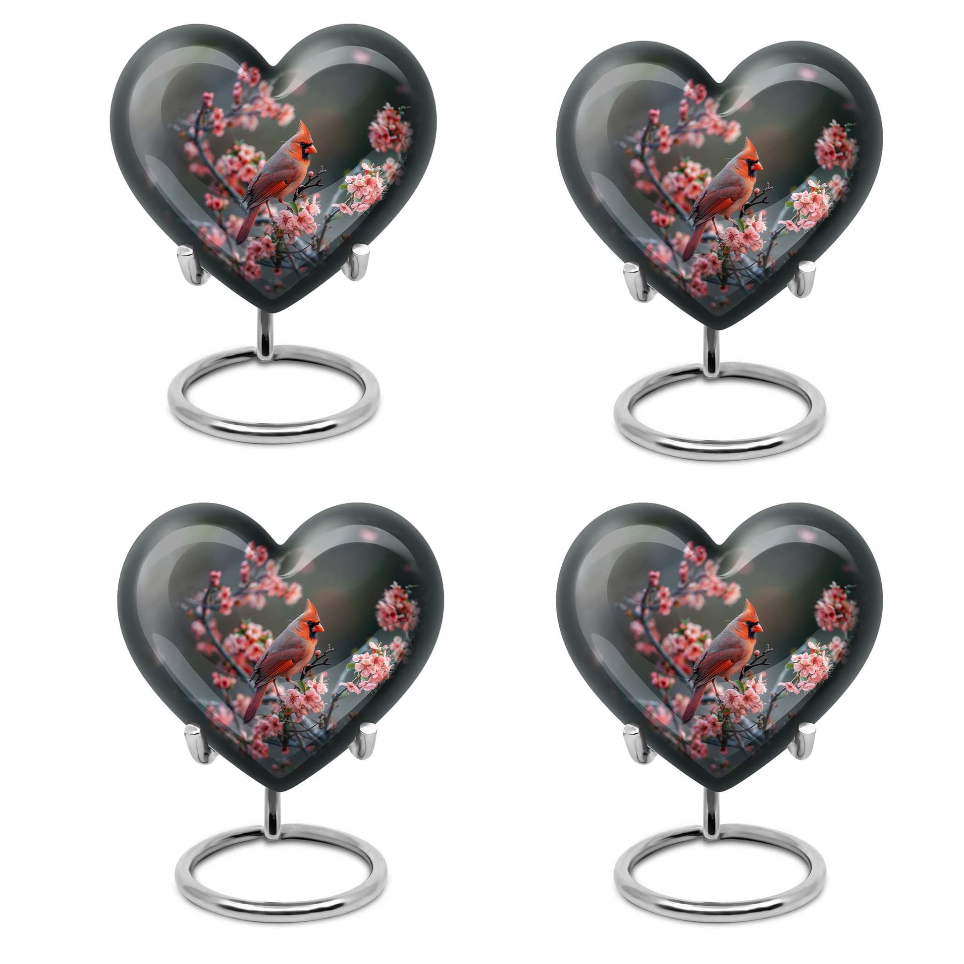 Heart-shaped Cardinal bird Memorial Urn