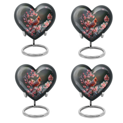 Heart-shaped Cardinal bird Memorial Urn