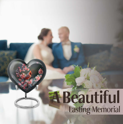 Heart-shaped Cardinal bird Memorial Urn
