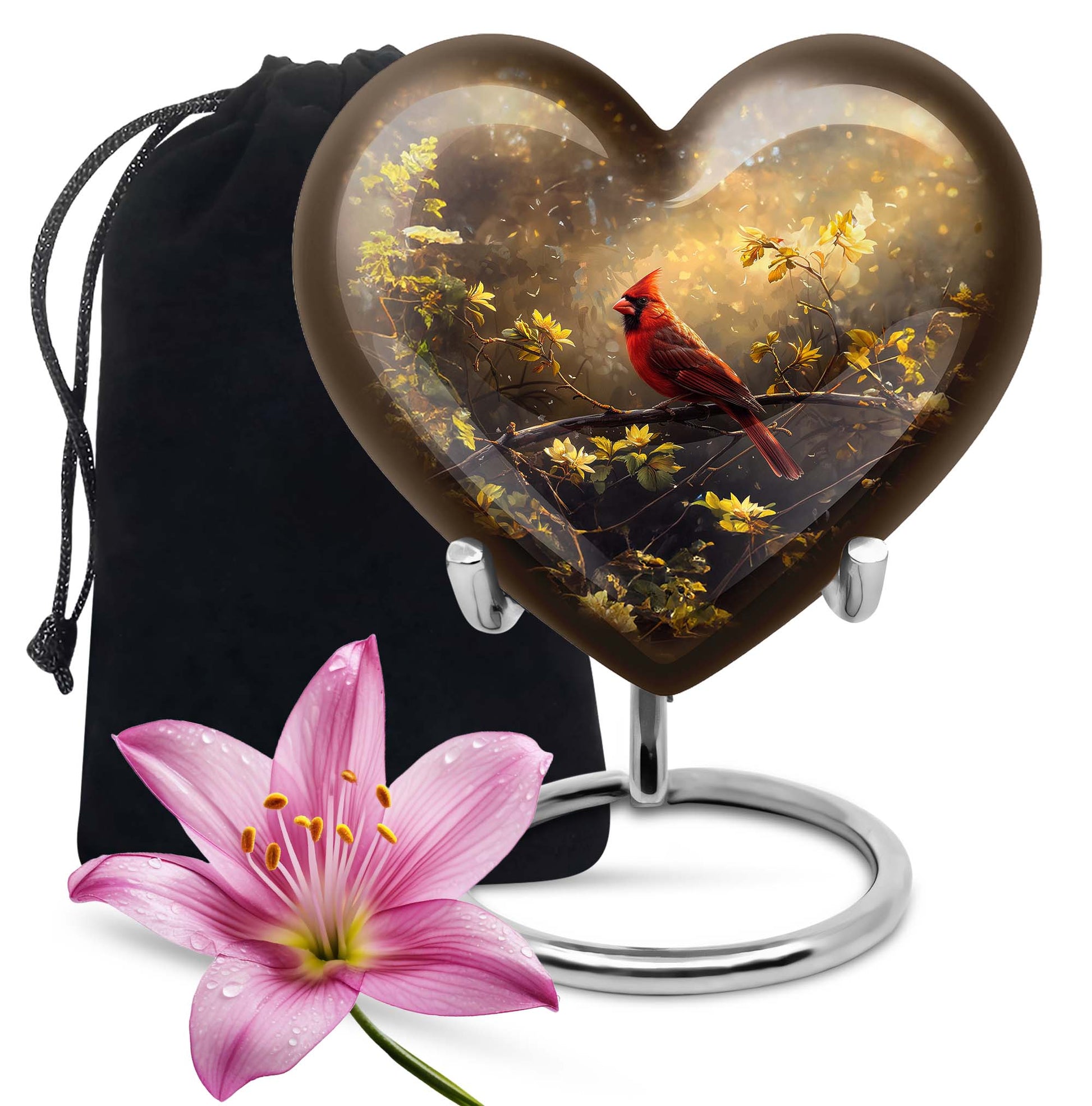 Cardinal Bird Heart-shaped Cremation Urn
