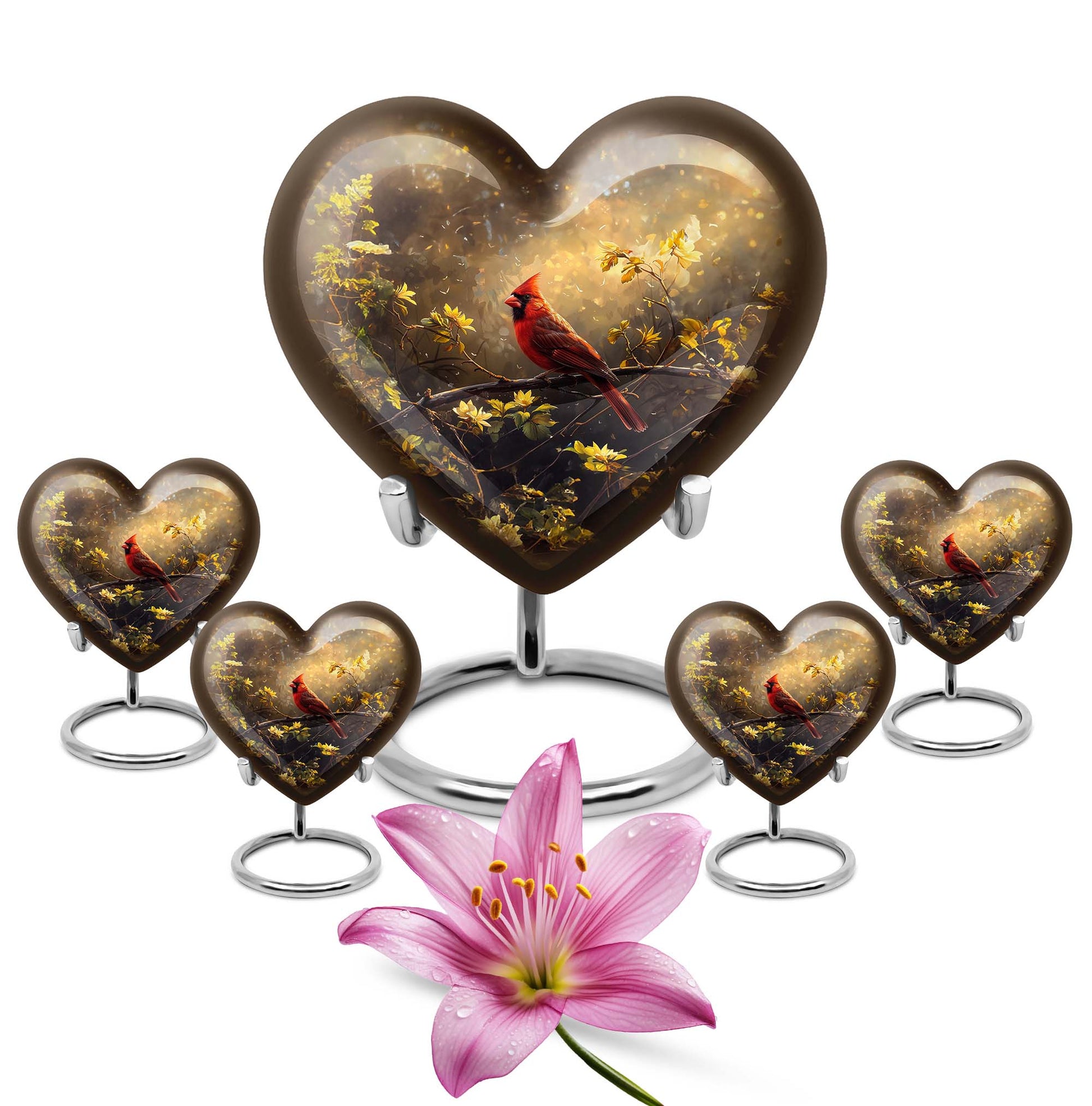 Cardinal Bird Heart-shaped Cremation Urn
