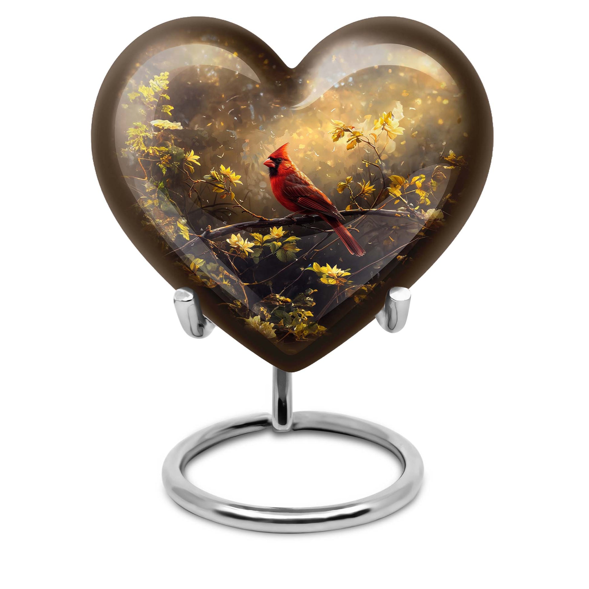 Cardinal Bird Heart-shaped Cremation Urn