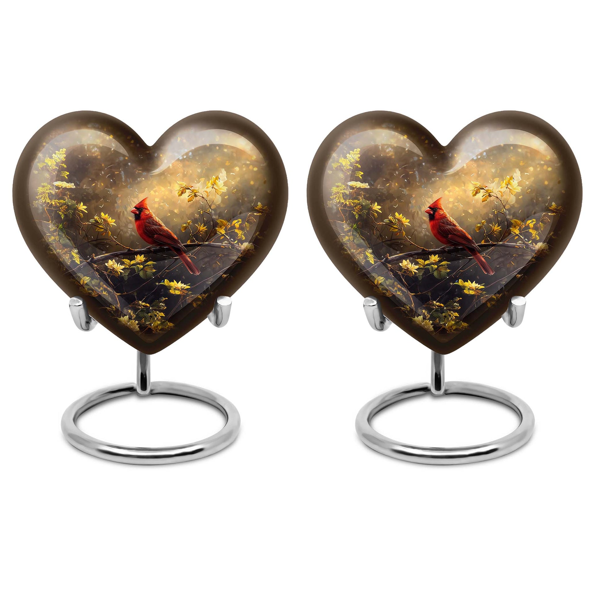 Cardinal Bird Heart-shaped Cremation Urn