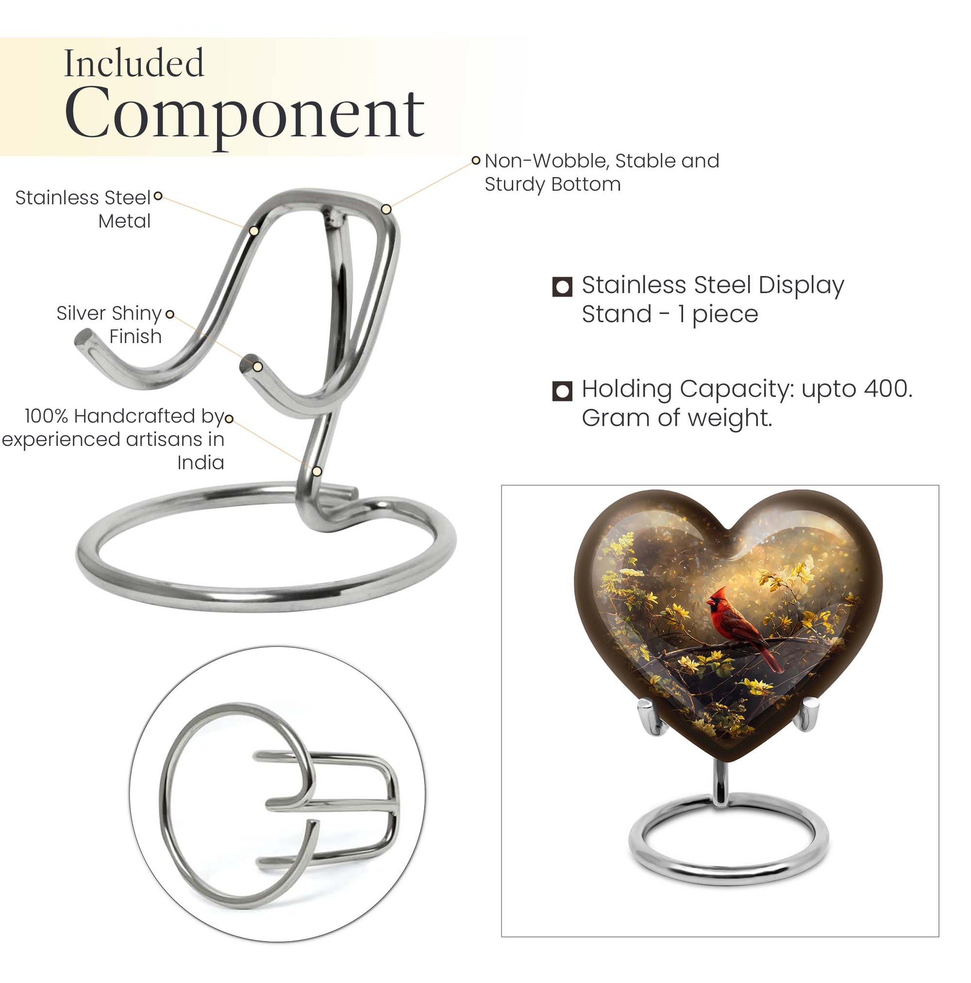 Cardinal Bird Heart-shaped Cremation Urn