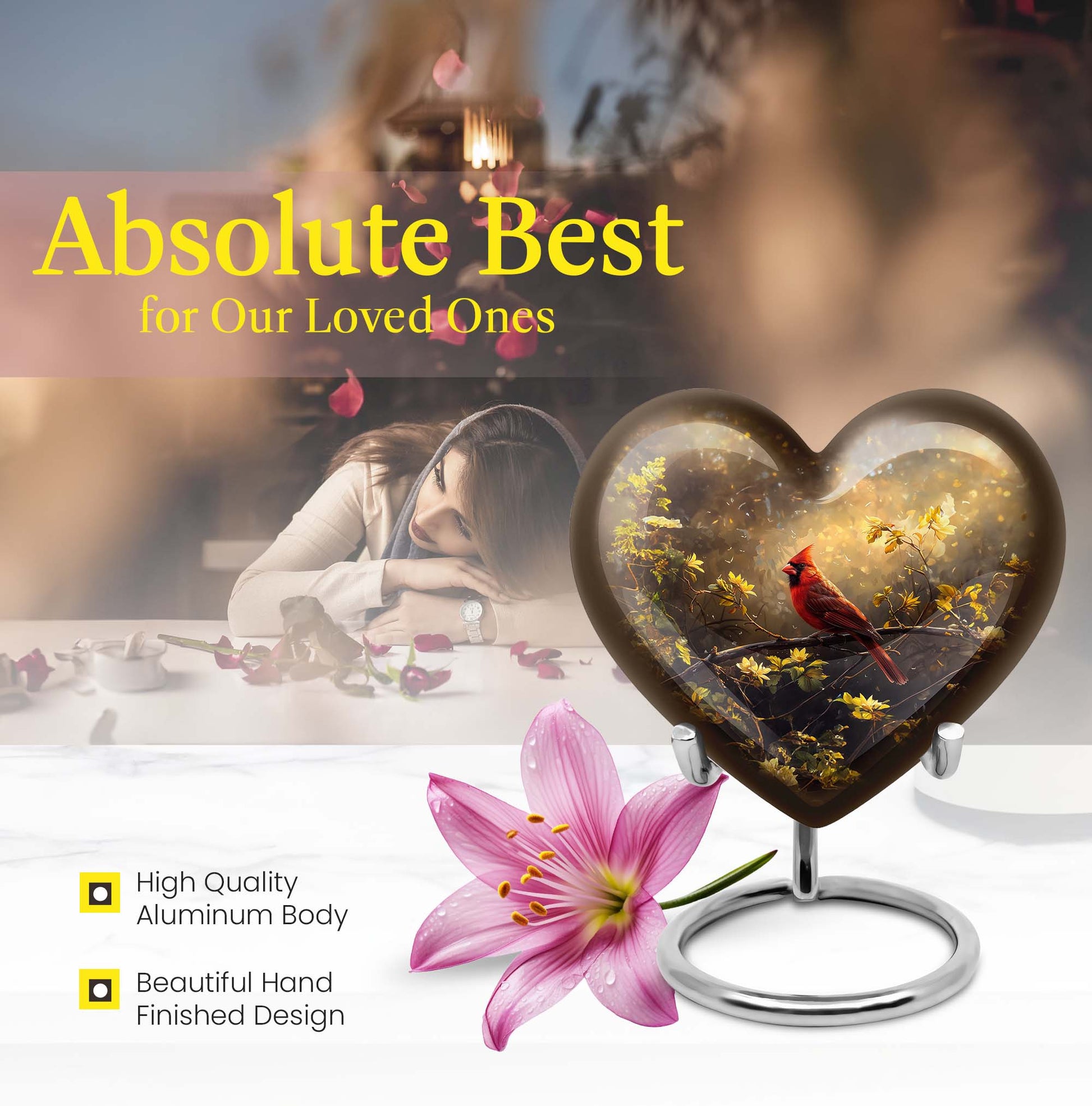 Cardinal Bird Heart-shaped Cremation Urn