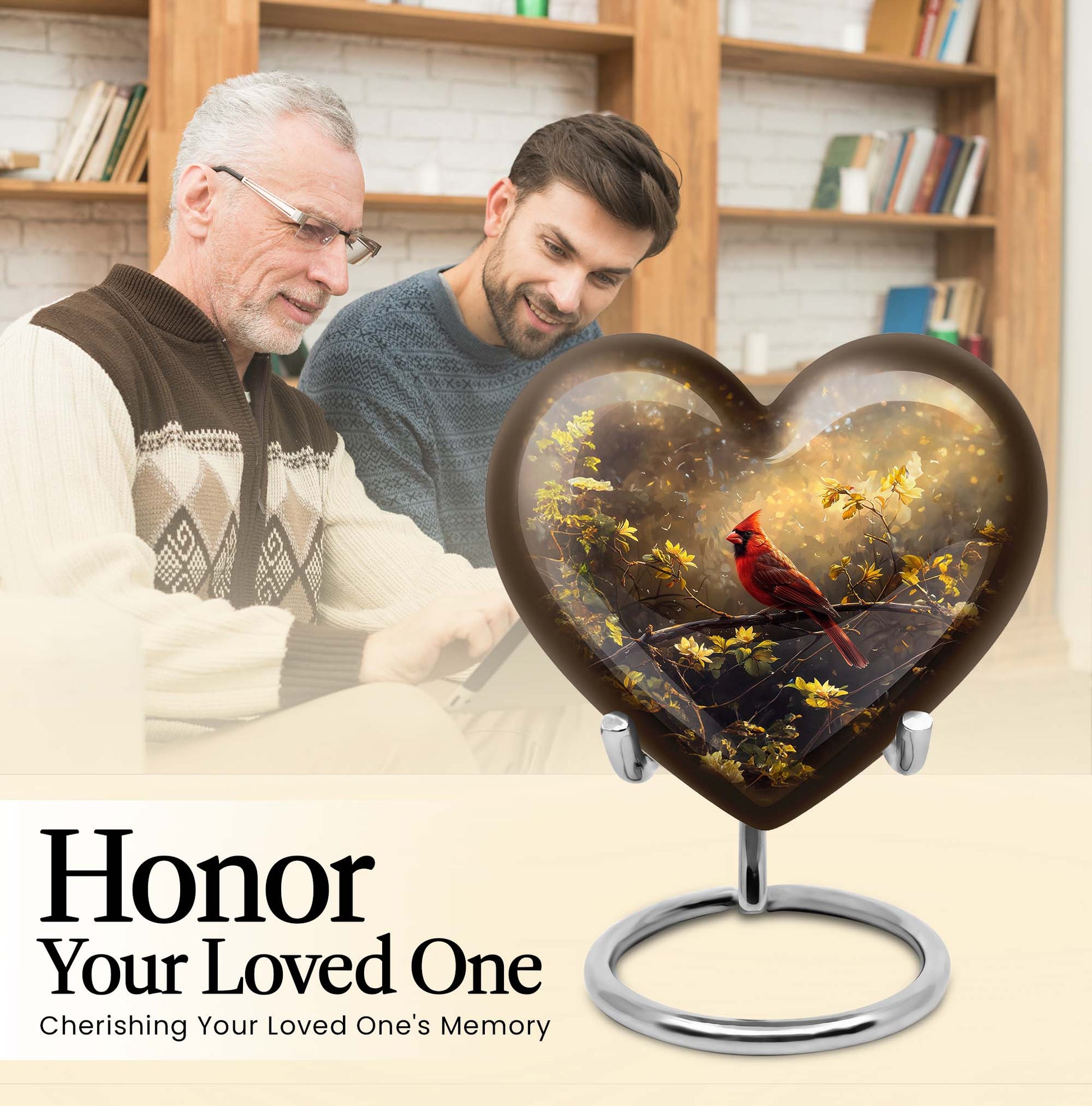Cardinal Bird Heart-shaped Cremation Urn