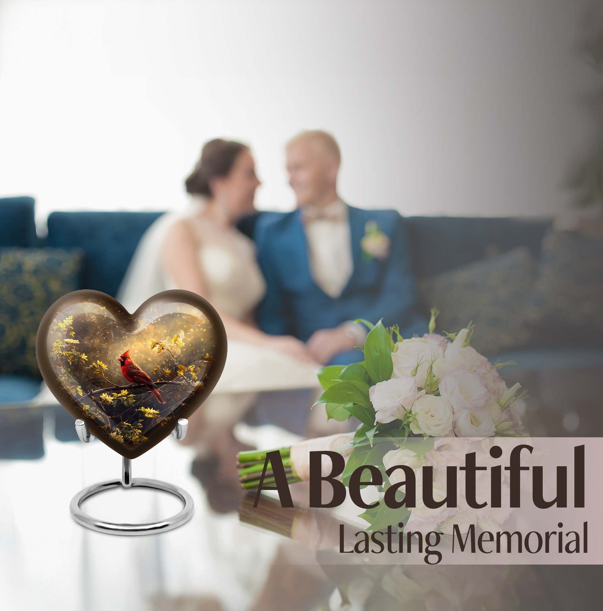 Cardinal Bird Heart-shaped Cremation Urn