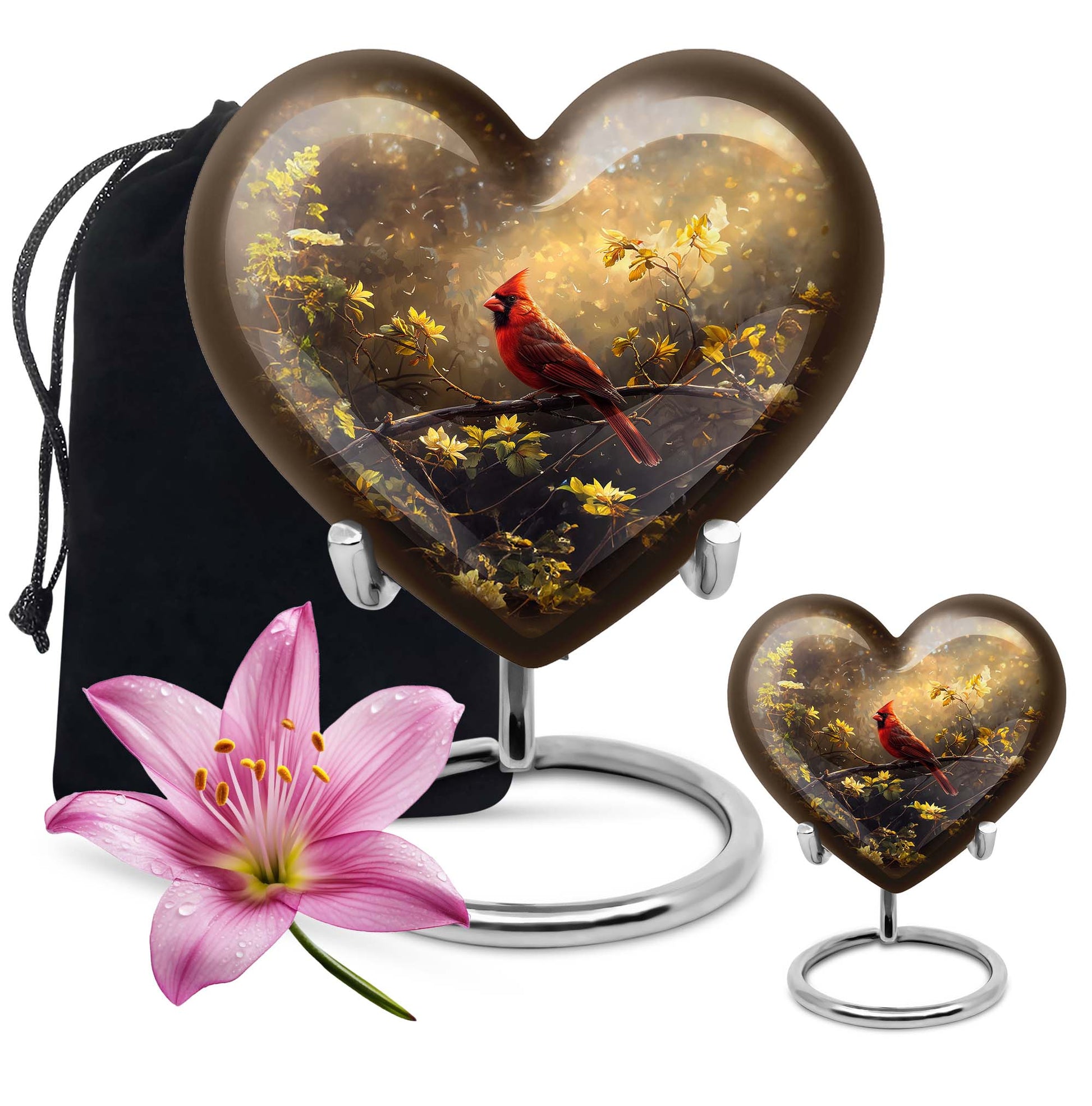 Cardinal Bird Heart-shaped Cremation Urn
