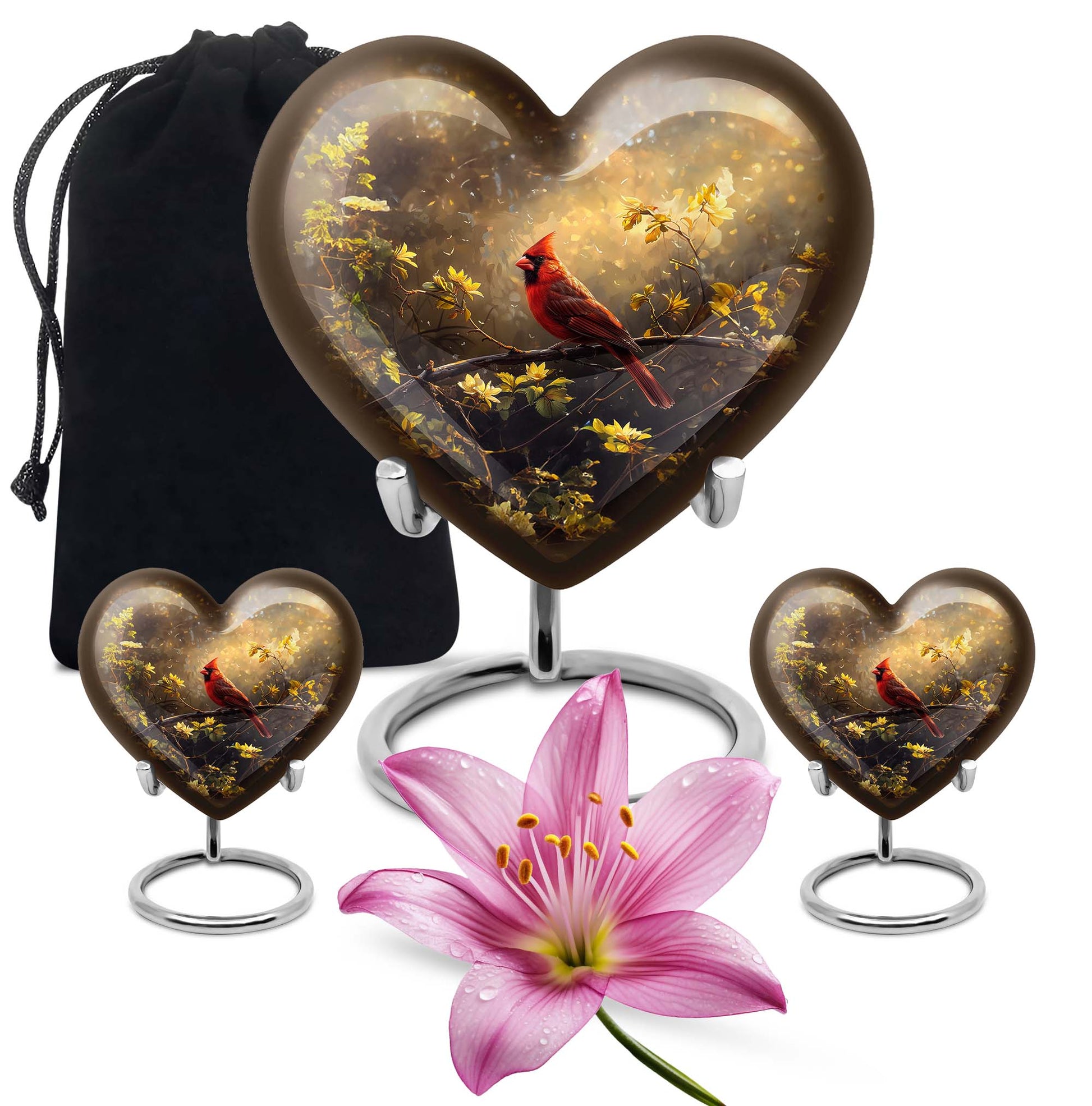 Cardinal Bird Heart-shaped Cremation Urn