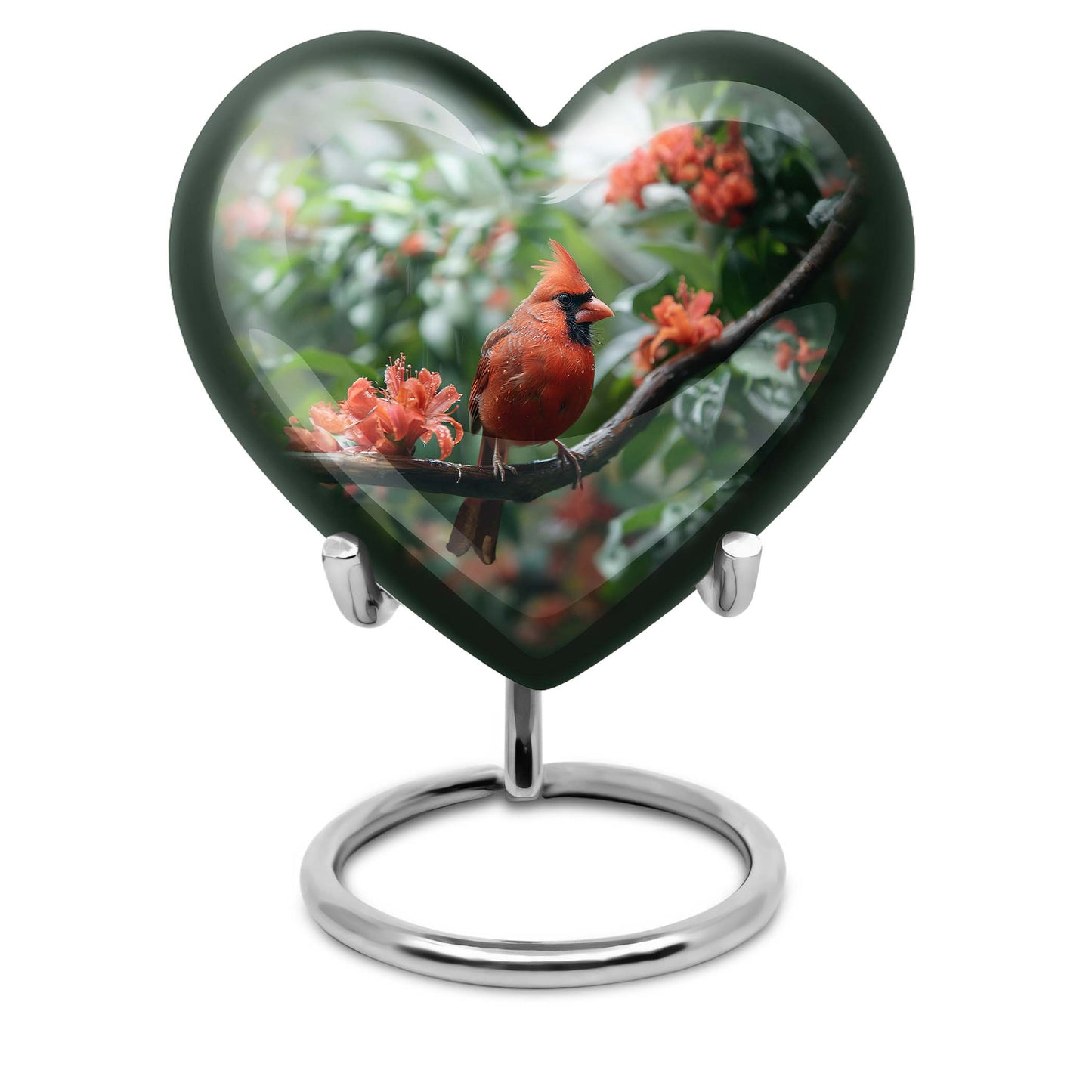 10-inch Heart Urn with Wolf Howling design, Cardinal bird funeral urn for burial