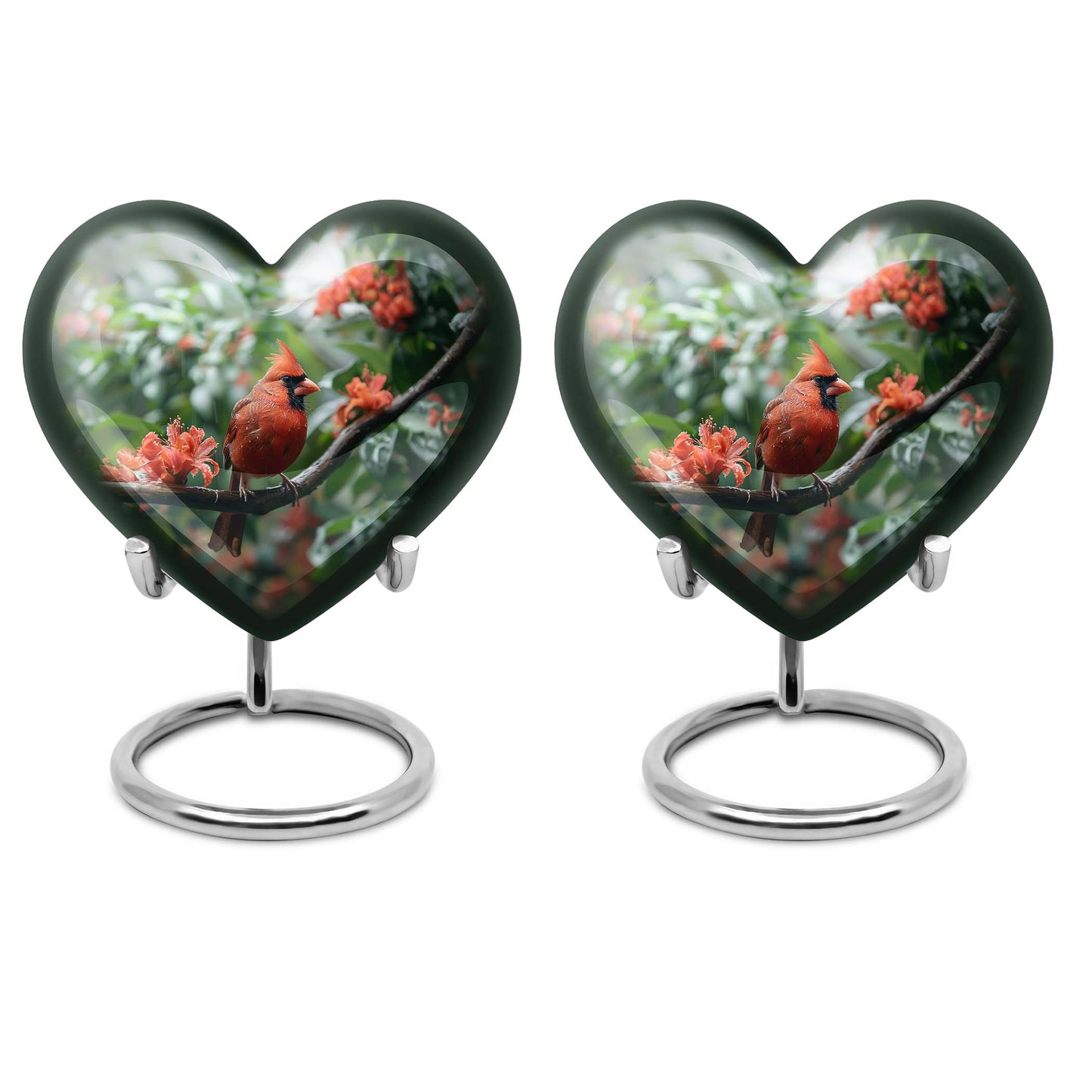 10-inch Heart Urn with Wolf Howling design, Cardinal bird funeral urn for burial
