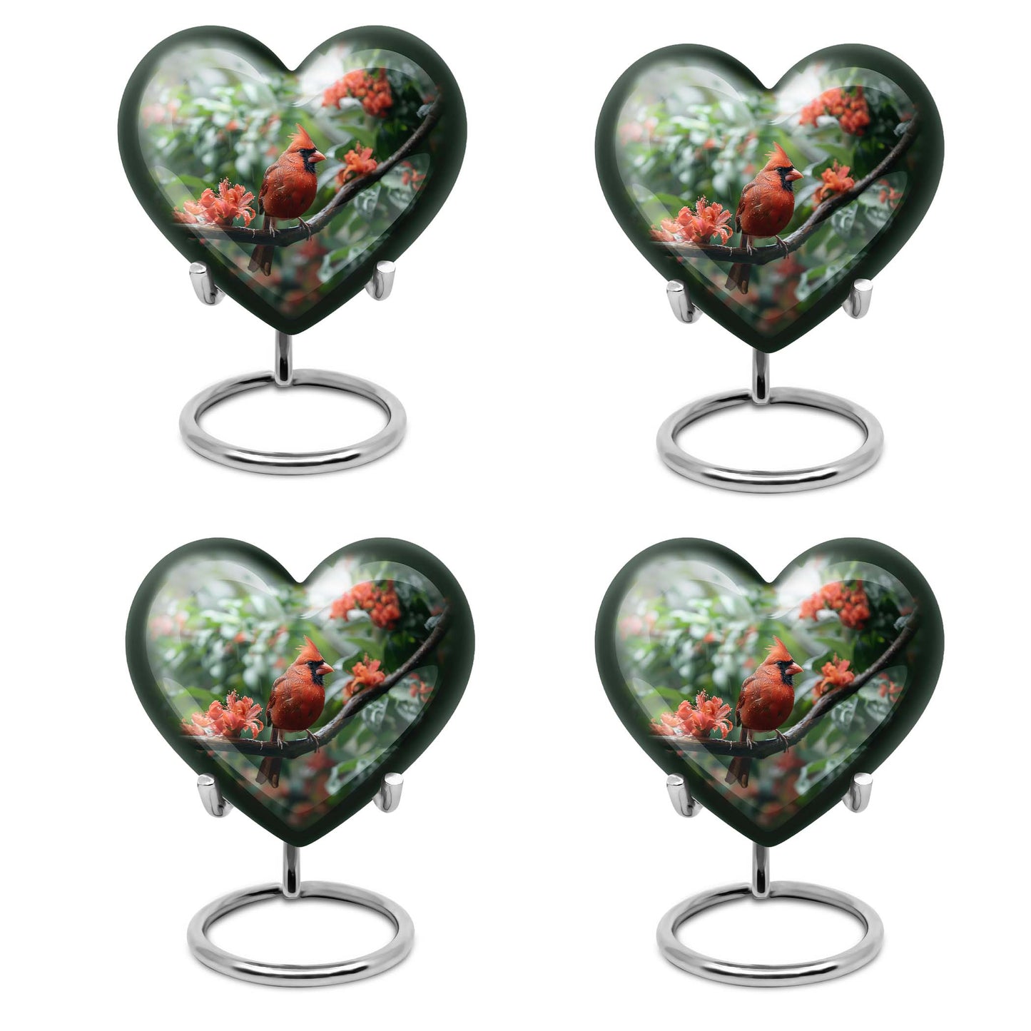 10-inch Heart Urn with Wolf Howling design, Cardinal bird funeral urn for burial
