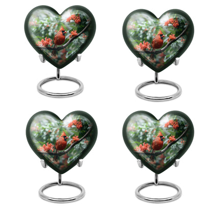 10-inch Heart Urn with Wolf Howling design, Cardinal bird funeral urn for burial