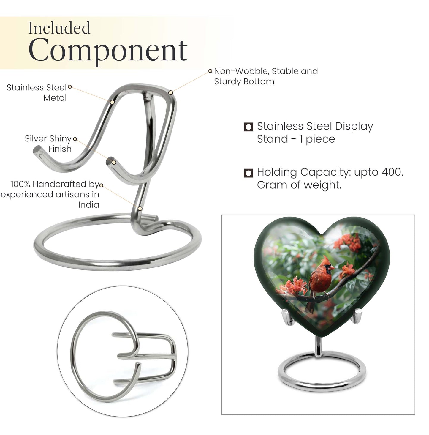 10-inch Heart Urn with Wolf Howling design, Cardinal bird funeral urn for burial