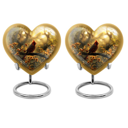 Cardinal bird 10-inch aluminum heart urn for adult ashes with wolf howling theme