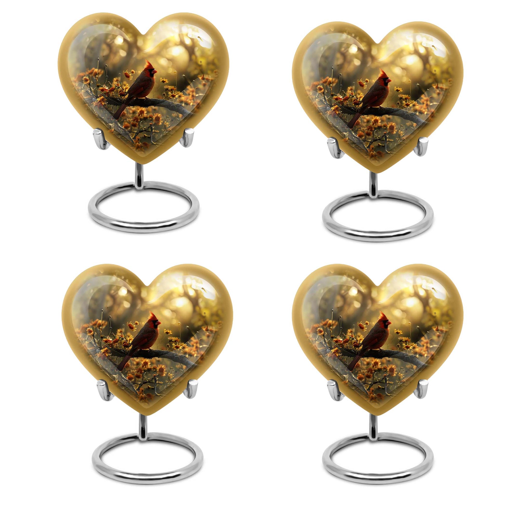 Cardinal bird 10-inch aluminum heart urn for adult ashes with wolf howling theme