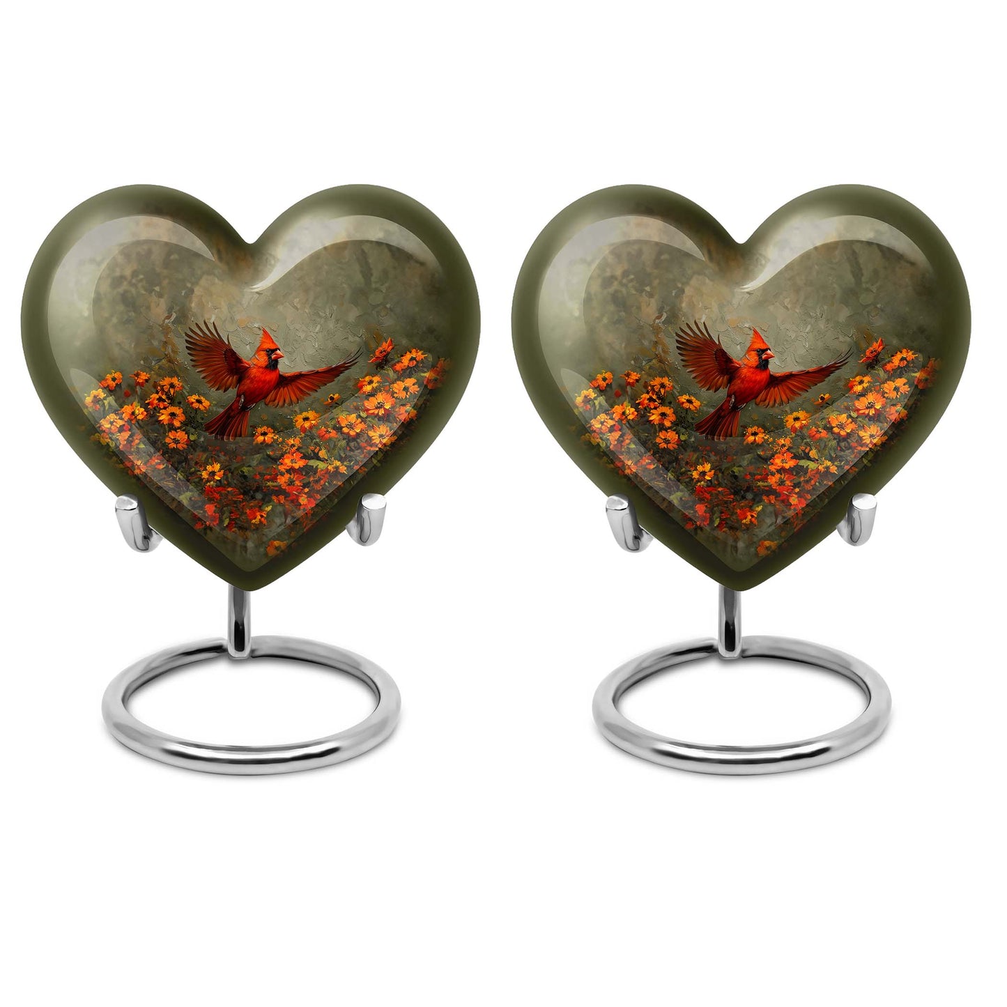 heart shaped Cardinal bird Urn