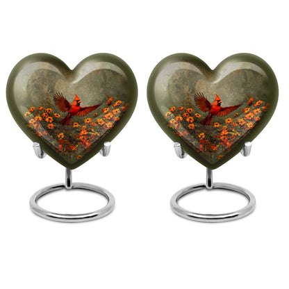 heart shaped Cardinal bird Urn