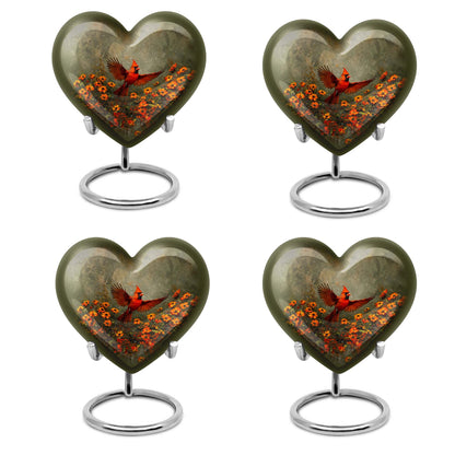 heart shaped Cardinal bird Urn