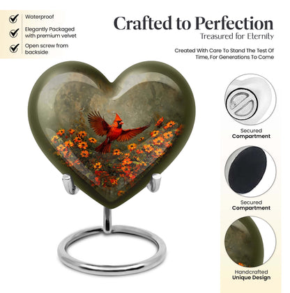 heart shaped Cardinal bird Urn