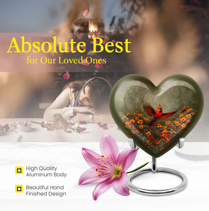 heart shaped Cardinal bird Urn