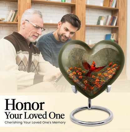 heart shaped Cardinal bird Urn