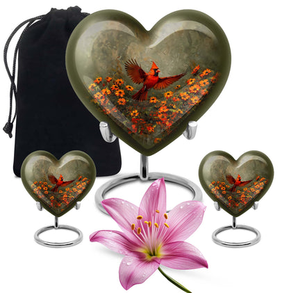 heart shaped Cardinal bird Urn