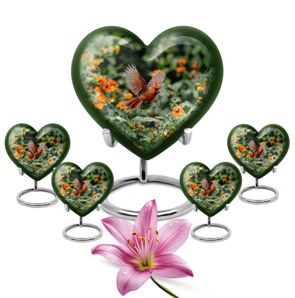 Heart-shaped Cardinal bird urn