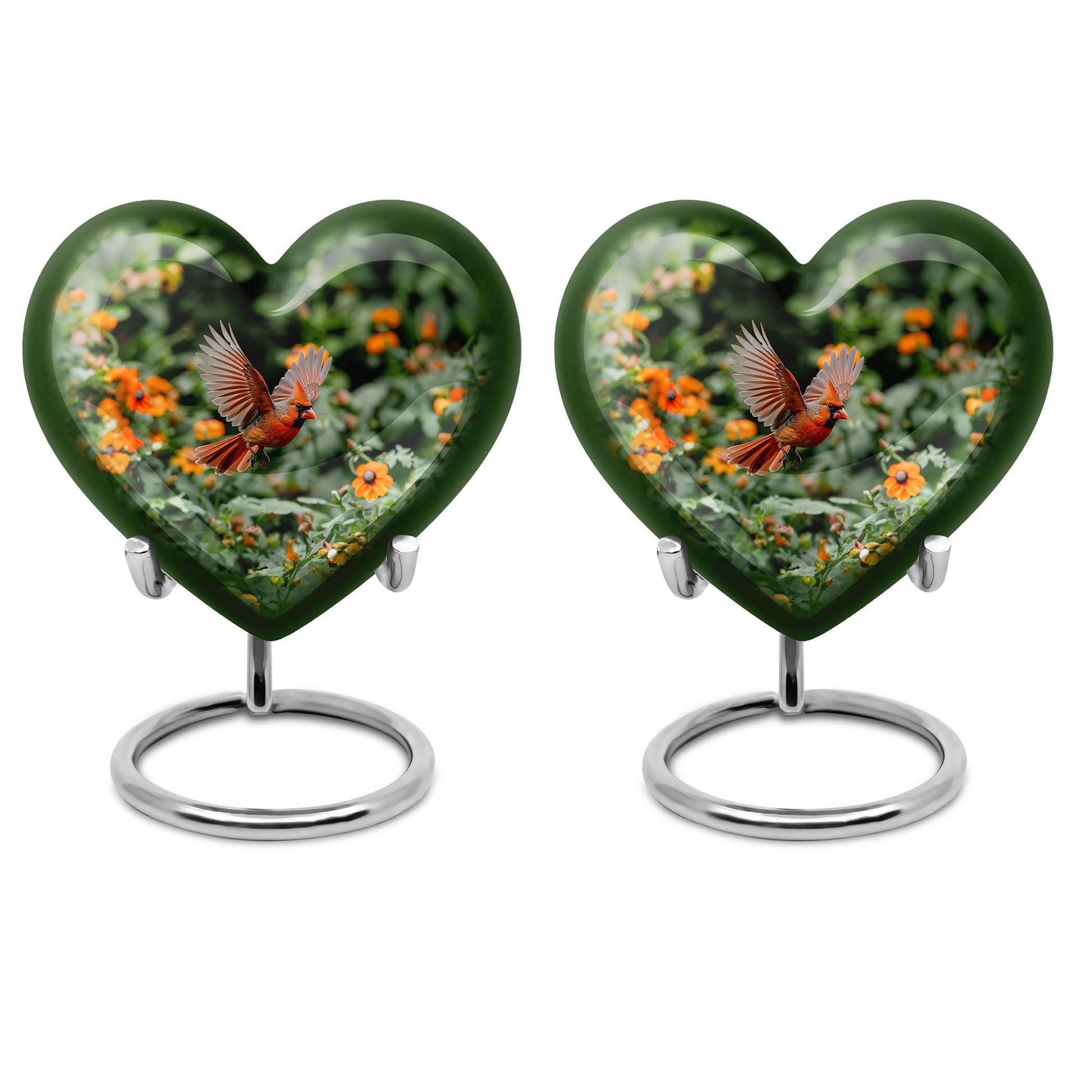 Heart-shaped Cardinal bird urn