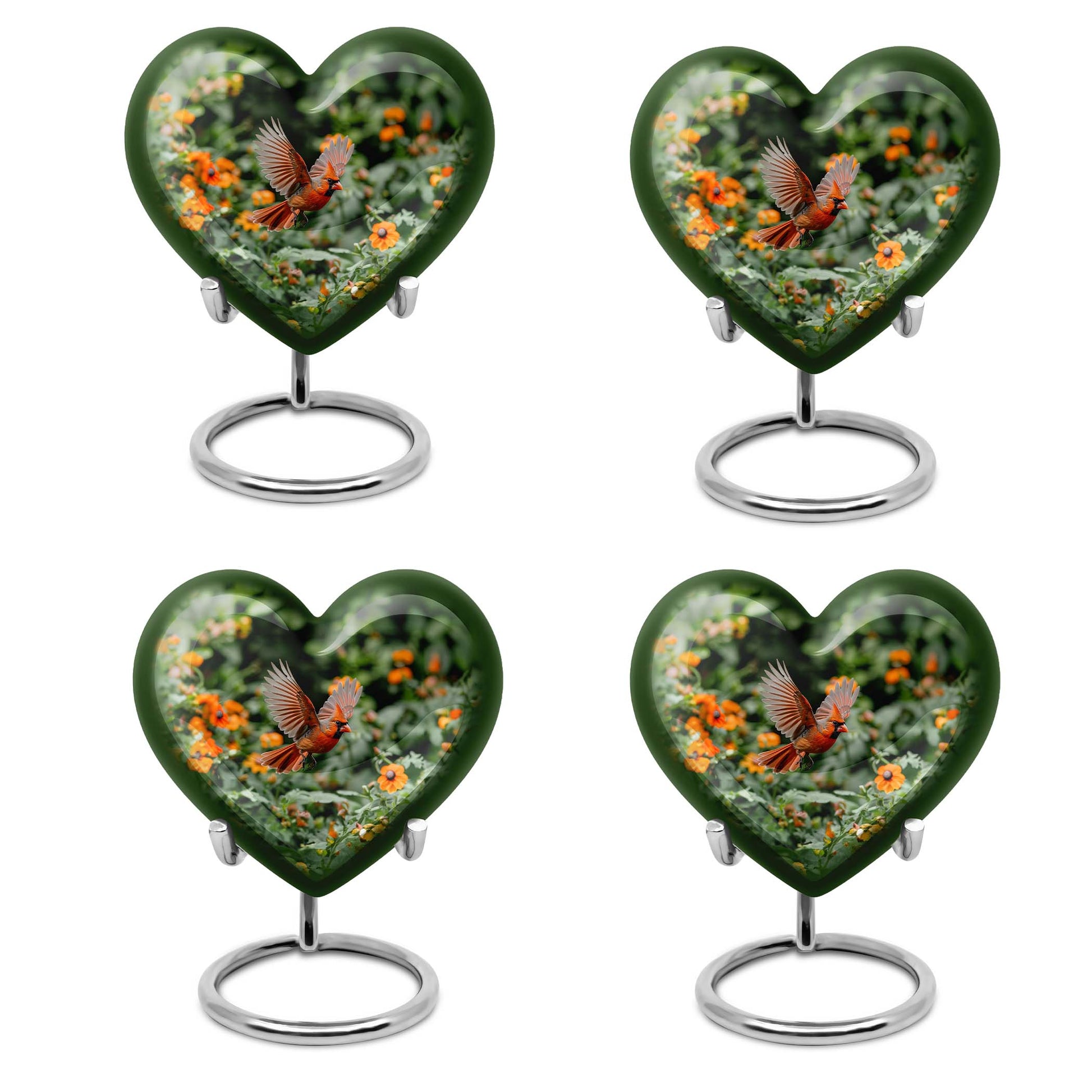 Heart-shaped Cardinal bird urn