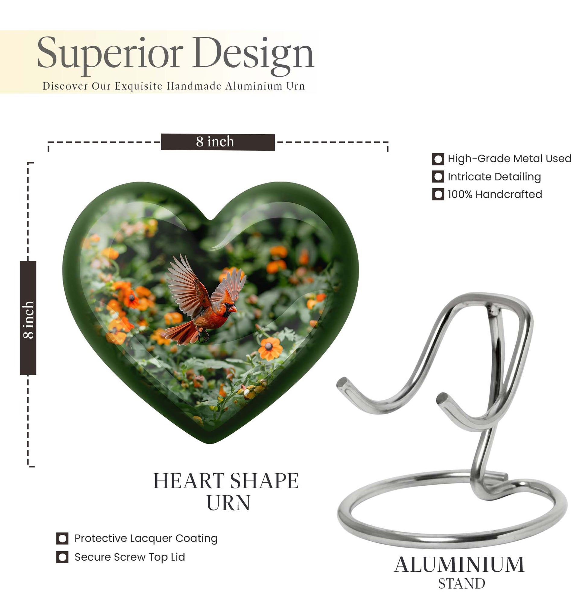 Heart-shaped Cardinal bird urn