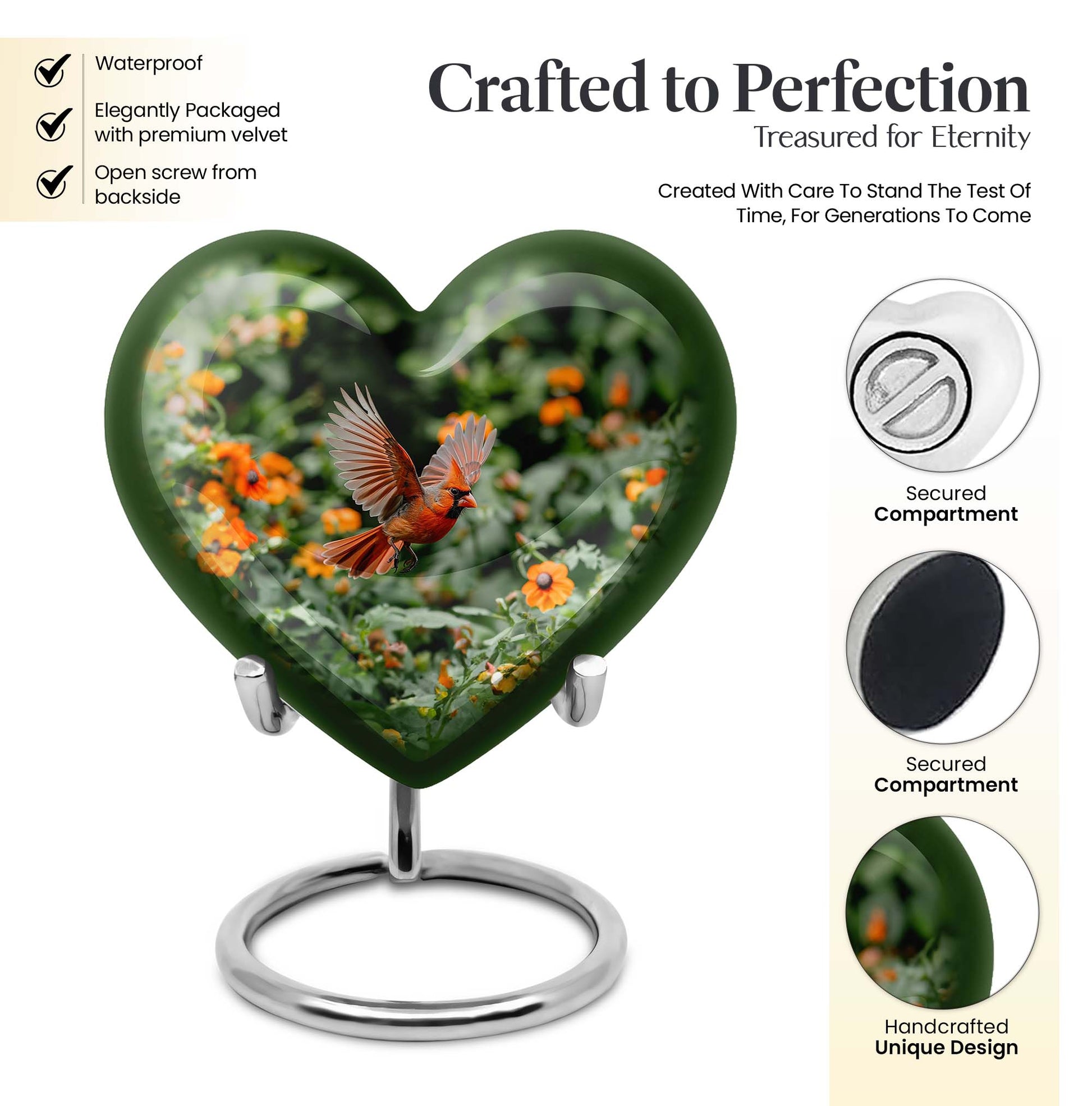 Heart-shaped Cardinal bird urn