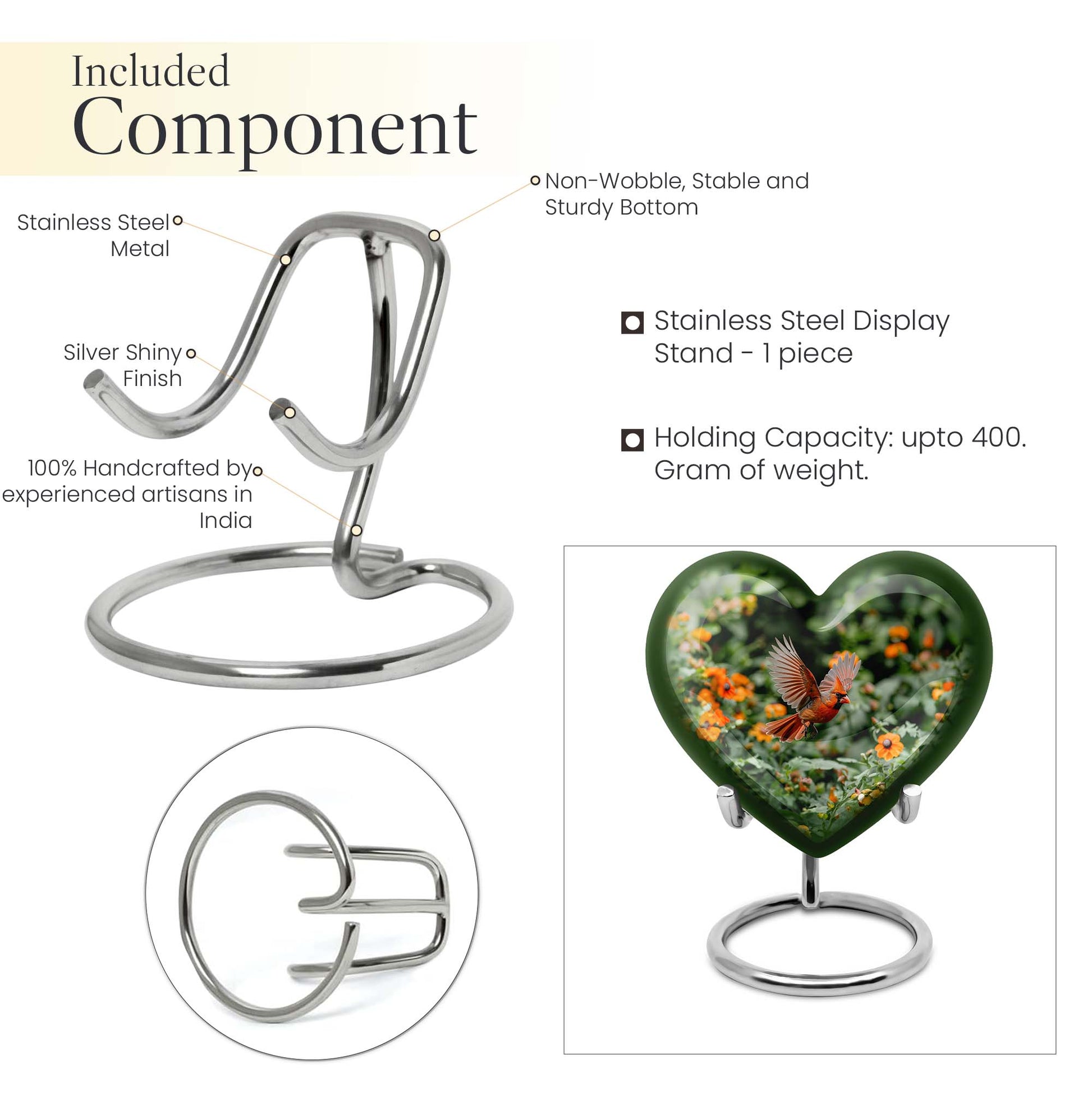 Heart-shaped Cardinal bird urn