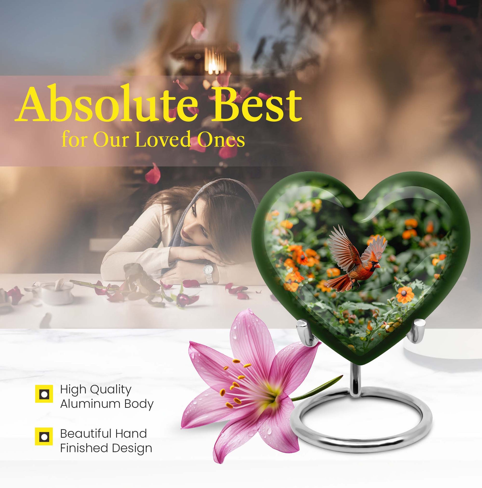 Heart-shaped Cardinal bird urn