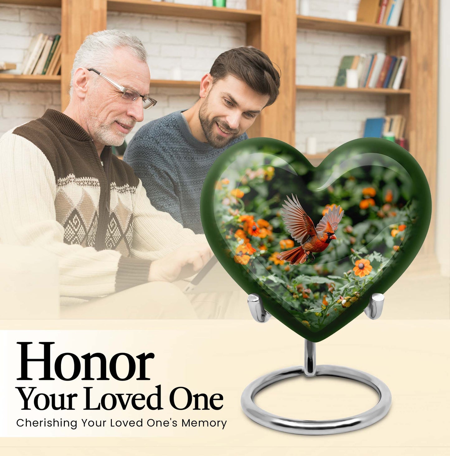 Heart-shaped Cardinal bird urn