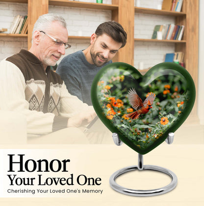 Heart-shaped Cardinal bird urn