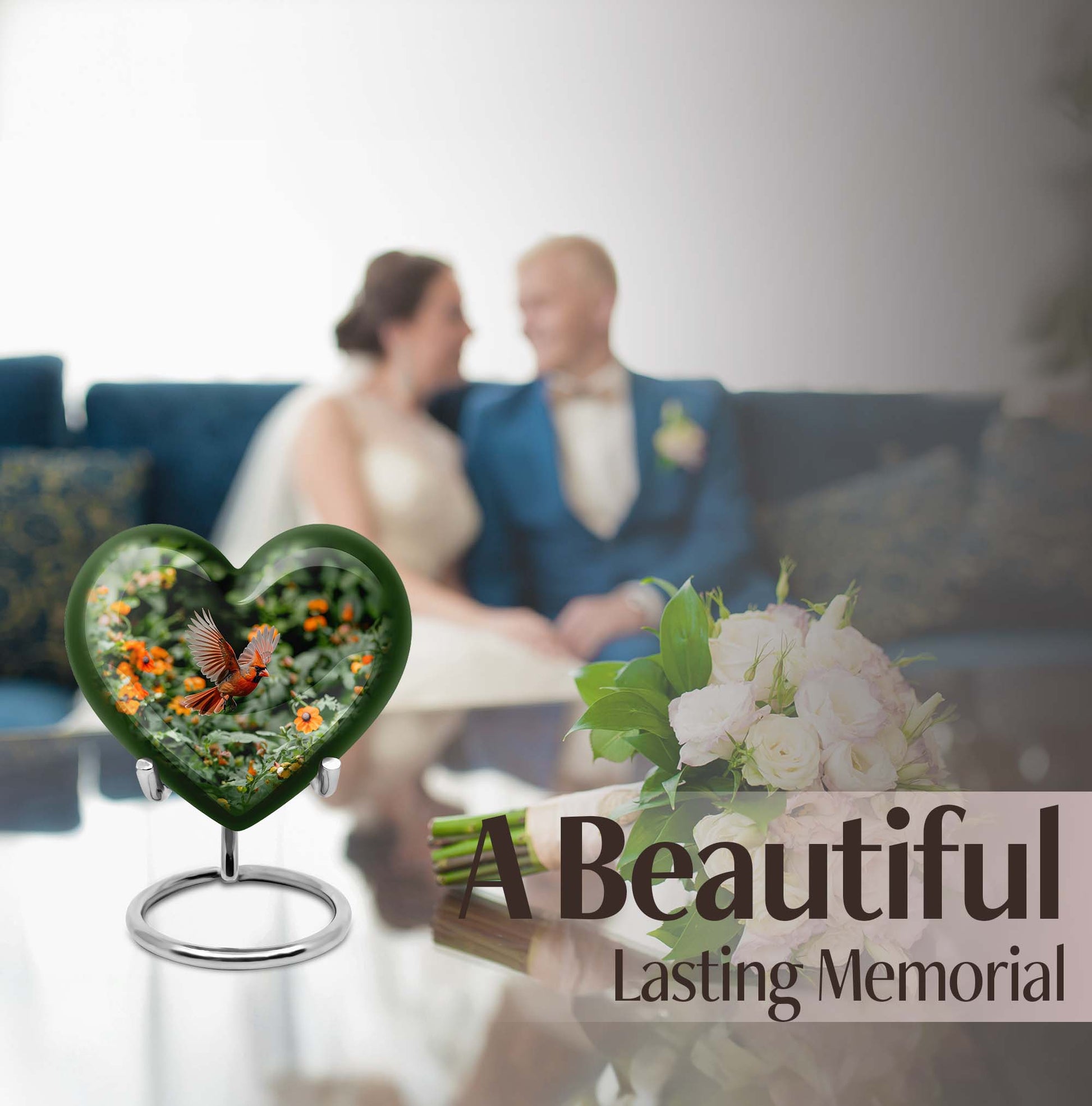 Heart-shaped Cardinal bird urn