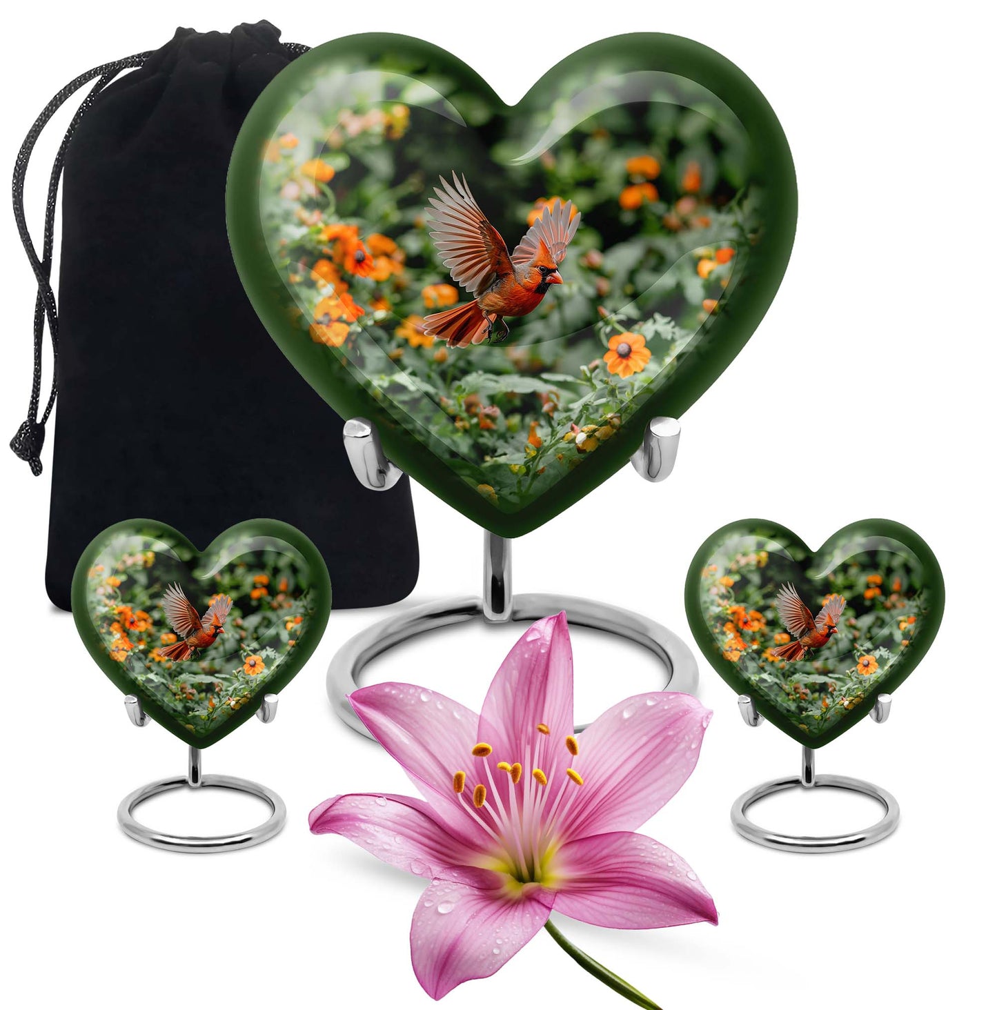 Heart-shaped Cardinal bird urn